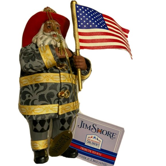 Jim Shore Tribute 9/11 African American Fireman Santa Ornament - Picture 2 of 3